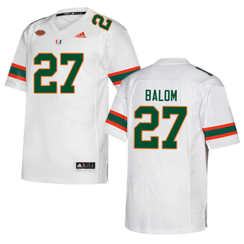 Men #27 Brian Balom Miami Hurricanes College Football Jerseys Sale-White